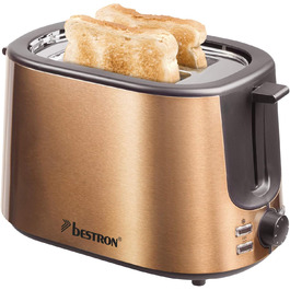 Тостер Bestron Satin Collection з 2 відсіками, 7 рівнів підсмажування, піддон для крихт та насадка для тостів, 1000 Вт, колір: мідний