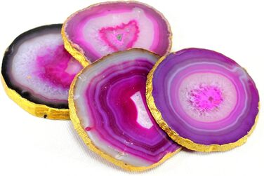 Natural agate coaster set, for bar, beer, coffee, tea, 4 pieces, perfect table accessory, tableware (Purple Agate)
