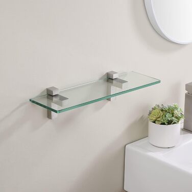 KES Shower Shelf for Hanging, Bathroom Shelf, Wall Shelf, Shower Glass Shelf, 8mm Shower Shelf, Bathroom Shelf, Tempered Glass with Shelf Supports 60cm Brushed Nickel, BGS3201S60-2 (40 CM, Brushed Nickel)