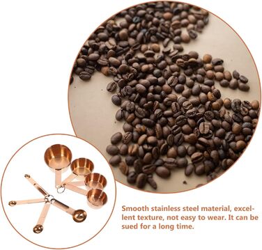 Amosfun 2-Piece Measuring Spoon and Cup Set - Cup with Lid and Straw, Spoon, Mini Spoon for Measuring, Reusable Dry Measuring Cups, Utensil, Rose Gold, Stainless Steel