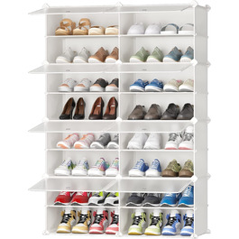 Plastic shoe cabinet, DIY simple shoe rack, narrow, with door, steel frame, stable, for hallways, bedrooms, entryways, White with Transparent Door, 2 * 6 (White, 2x8)
