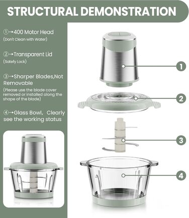 Електричний подрібнювач для кухні ESoundvol 400W з чашею 2л та 4 лезами з нержавіючої сталі для м'яса, овочів, горіхів, дитячого харчування