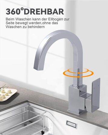 Кран кухонний поворотний 360° з нержавіючої сталі, високий тиск, для кухні, автодому, ванної кімнати (B Chrome)