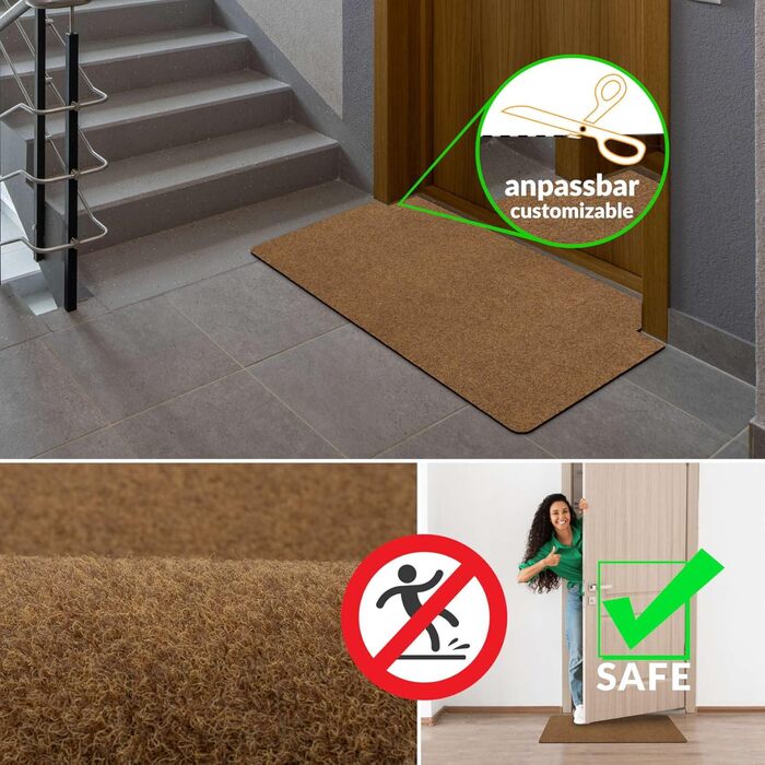 Килимок для дому ANRO: міцний, водонепроникний, для входу, порогу, кухні, спальні. Розмір 40x60 см, матеріал - кокос