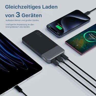 Power Bank Nobis 10000mAh 35W з кабелем USB-C та цифровою індикацією (Чорний)