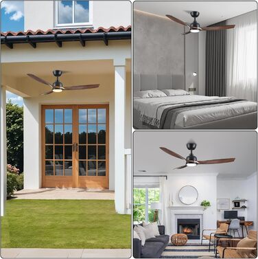 Стеляний вентилятор CJOY з підсвічуванням, 107 см, з пультом керування, тихий, DC, реверсивний, пам'ять 3CCT, диммування, 6 швидкостей, таймер для спальні (132 см - чорне дерево)