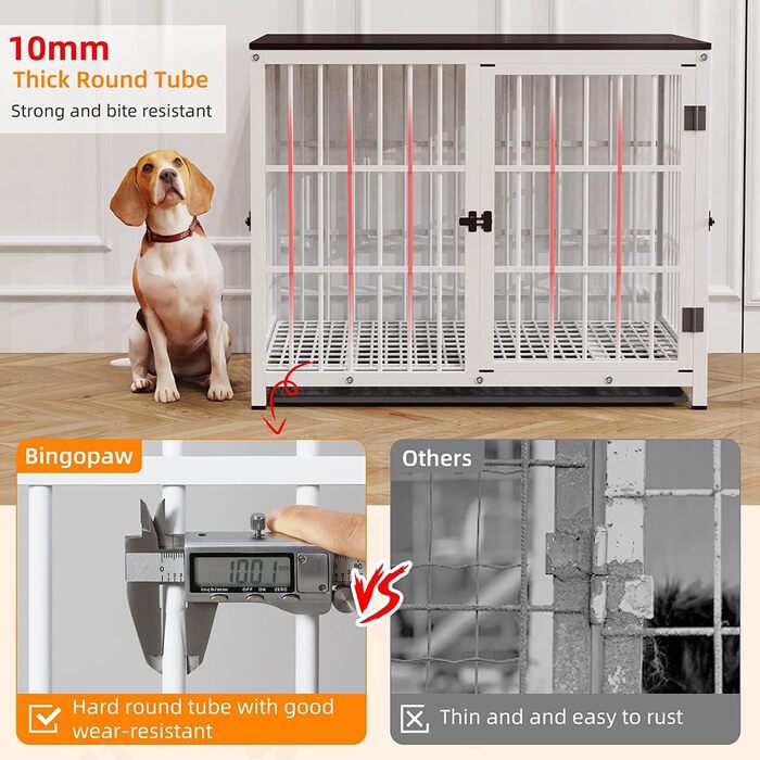 BingoPaw Клітка для собак Holz Indoor: Будинок для собак у стилі меблів з 3 дверима, знімний піддон, для малих собак та цуценят, 78x56x65 см, білий