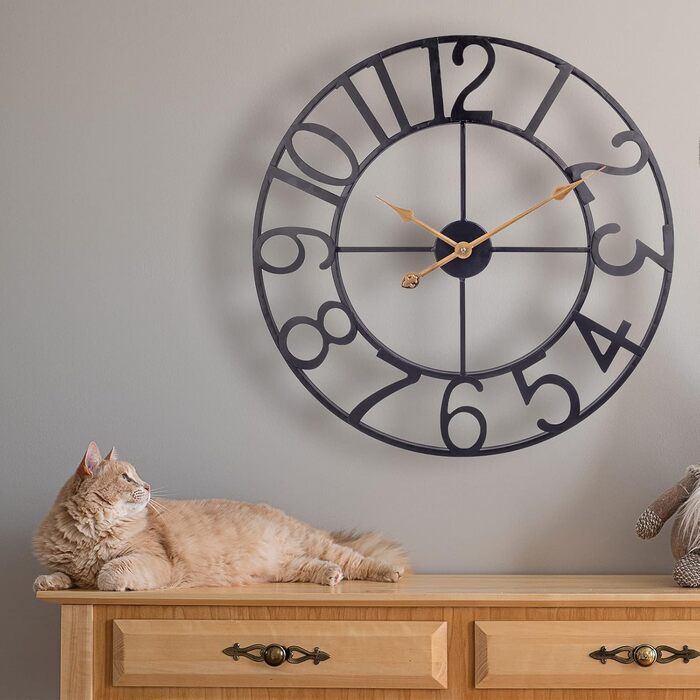 Large European-Style Industrial Vintage Wall Clock with Roman Numerals, Silent No Ticking Sounds Metal Wall Clock, Decorative Wall Clock for Living Room, Kitchen, Bedroom - (Black Arabic, 76cm)