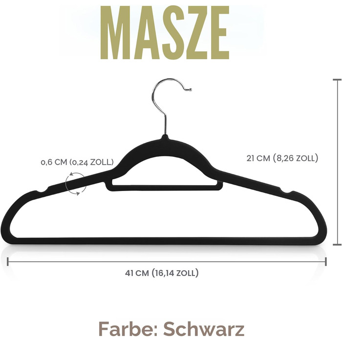 Плечики для одягу Utopia Home з оксамиту - антиковзаючі, міцні, з кріпленням для краваток (50 шт., чорний)