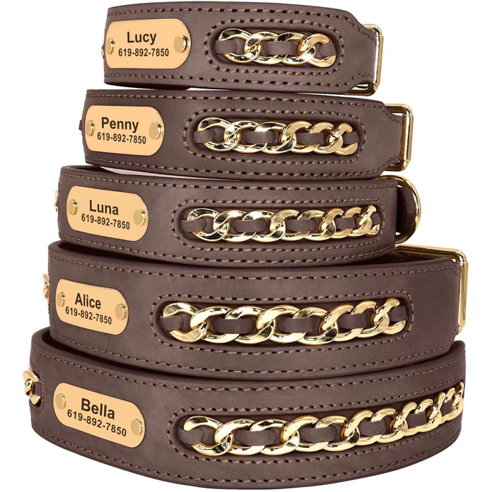 Нашийник для собак Didog з натуральної шкіри, плетений, з персоналізованою гравіюваною табличкою, регульований, міцний, чорний, розмір L (17.0-20.0 см, ширина 3.2 см)