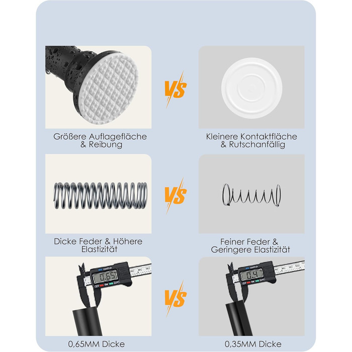 Штанга для душу без свердління, штанга для ванни, нержавіюча сталь, телескопічна, 70-195 см, чорна