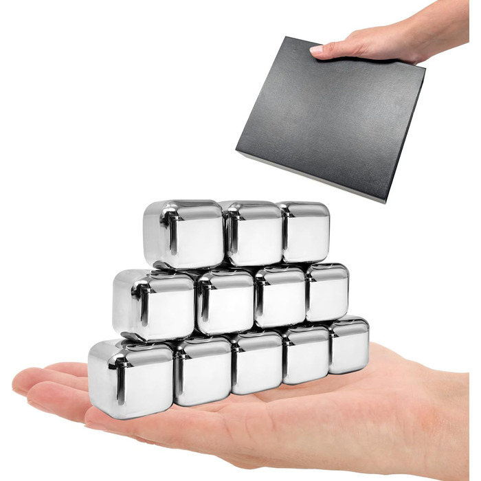 Камені для віскі Com-Four® з нержавіючої сталі - подарунчий набір (12 шт.) з мішечком та коробкою