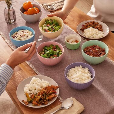 Набір мисок для мюслі Praknu (6 шт.) 700 мл - кераміка, кольорові, матові - великі супові миски, підходять для мікрохвильової печі та посудомийної машини - ідеальний розмір для мюслі, супів або салату