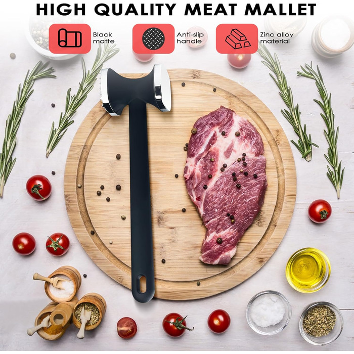 Ніж для відбивання м'яса Fleischklopfer з нержавіючої сталі, двосторонній молоток для м'яса з нековзним руків'ям, для відбивання шніцелів, стейків, яловичини, курки, свинини