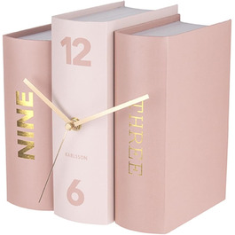 Karlsson KA5628 Table Clock, Trompe-l'oeil Books, Book, Stiff Cardboard and Metal, H20 x 20 x 15 cm (Standard Size, Pink)