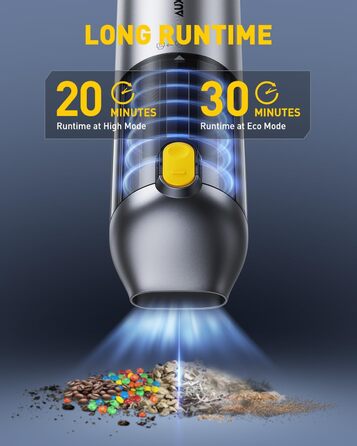 AUXITO Міні-пилосос ручний акумуляторний 24000 Па для авто, дому, тварин з функцією видування, USB-C зарядка, сріблястий