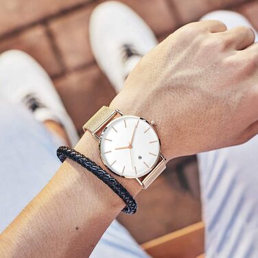 Чоловічий годинник на зап'ясті, аналоговий кварц, мінімалістичний дизайн з браслетом з нержавіючої сталі (рожеве золото)