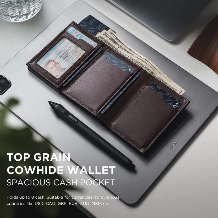 Кредитне шкіряне портмоне VULKIT RFID з відділенням для купюр, ID-віконцем та монетним відділенням, магнітний замок (Espresso)