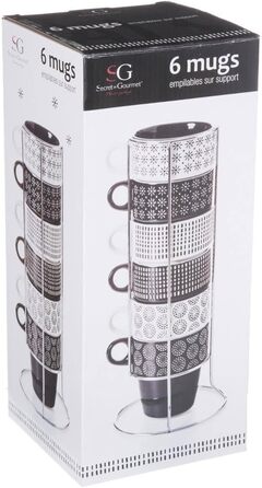 Набір келихів та тарілок Secret de Gourmet Ethnik (6 шт.) з емальованого стінглу, чорно-білий, 13x13x30 см