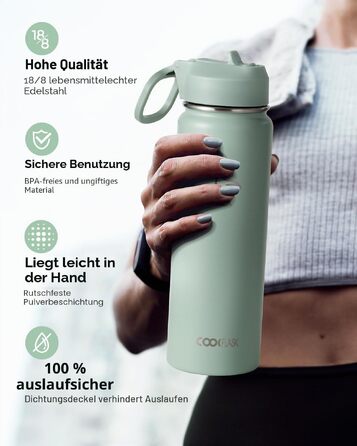 Термофляга Coolflask 710 мл зі сталі з трубою та 3 кришками, вакуумна ізольована пляшка для води для спорту та подорожей, Starry Indigo Black