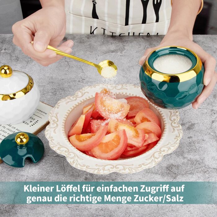 Керамічні солянки та цукерниці з кришкою та ложкою, набір для дому та кухні, зелений малюнок мармуру