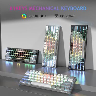 Механічна ігрова клавіатура AULA F3261, 60%, RGB, провідна, QWERTY, коричневі перемикачі, для ПК/планшету/PS/Xbox