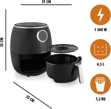 Tristar FR-6956 Hot Air Fryer, Cool-Touch Housing, Overheat Protection, Timer Function, Black, Digital, Regular 4.5L