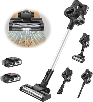 Бездротовий пилосос YouseaHome 15kpa з HEPA-фільтром та LED-підсвіткою, 2 батареї по 3000mAh, знімний ручний пилосос