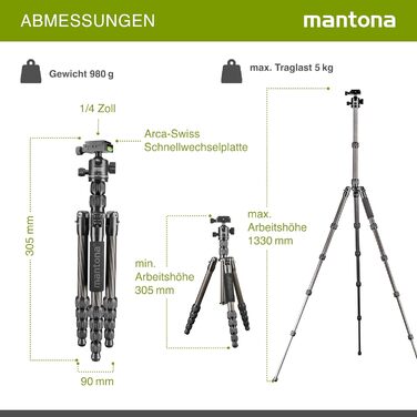 Штатив Mantona Light Traveller 131,5 см: легкий штатив з алюмінію, до 5 кг, з кульковою головкою та Arca-Swiss