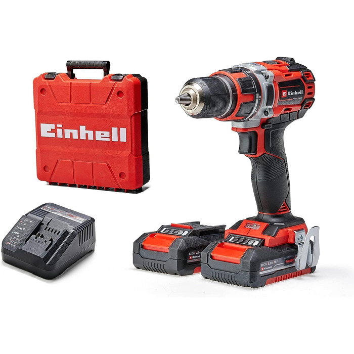 Акумуляторний дриль-шуруповерт Einhell TP-CD 18/50 Li BL Power X-Change (18 В, Brushless, 50 Нм, 2 швидкості, патрон 13 мм, 2 x 2.0 Ah, зарядний пристрій, кейс)