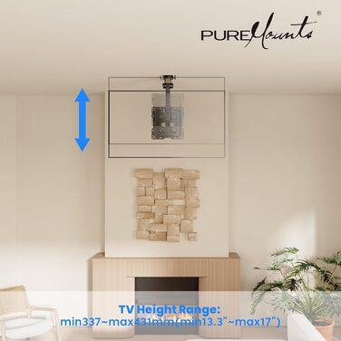 Кріплення для телевізора на стелю PureMounts, 13-27 дюймів, поворотне, нахильне, регульоване по висоті, VESA 100x100, чорне