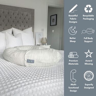 Подушка для вагітних BellaMoon 3-в-1 – підтримка всього тіла, C-подібна форма, для сну, годування та як ліжко для малюка, знімний бавовняний чохол (Waterleaves)