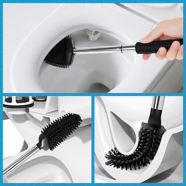 Набір для туалету: щітка для унітазу з тримачем, нержавіюча сталь та силікон, чорний