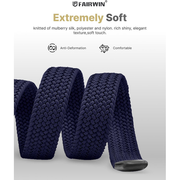 Чоловічий плетіний еластичний ремінь Fairwin, темно-синій, розмір M (довжина 105 см, для талії 80-90 см)