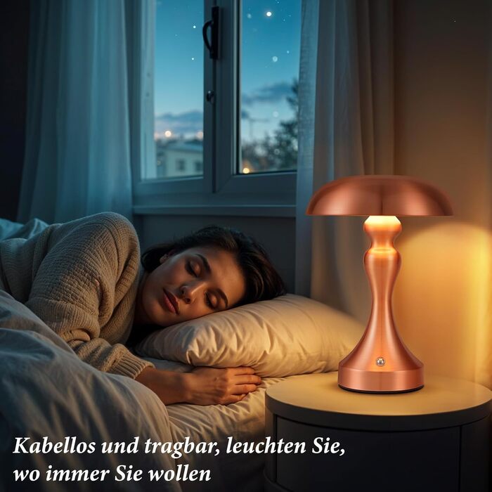 Бездротова настільна лампа з акумулятором - LED торшер з сенсорним керуванням, регулюванням яскравості, вінтажний дизайн, USB зарядка, нічник для спальні/вітальні (червоно-бронзовий)