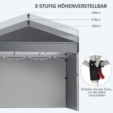 Outsunny Folding Gazebo 2.97 x 2.97 m with Side Walls, UV Protection Camping Tent, Party Tent with Sandbag, Steel Dark Gray for Garden & Terrace