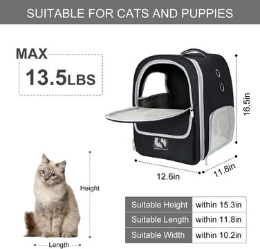 Рюкзак-переноска для котів та собак, чорний. Дихаючий рюкзак-переноска для маленьких та середніх тварин, ідеальний для подорожей, прогулянок, хатин та кемпінгу