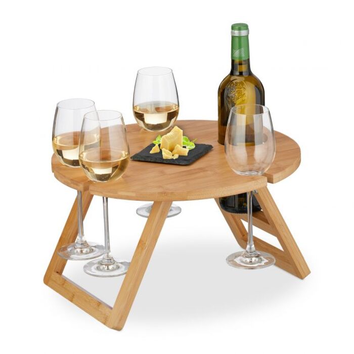 Relaxdays Round Bamboo Picnic/Wine Table