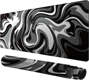 Великий килимок для столу 800x400 мм - ігровий килимок для миші з прошитими краями, неслизька підкладка, килимок для клавіатури та миші Black & White Abstraction