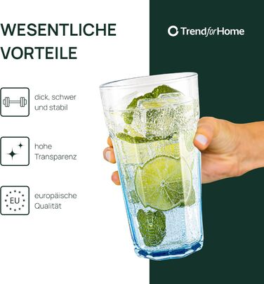 Набір келихів для коктейлів XXL Alva 6 шт (630 мл) - Caipirinha, Highball, Лонгдрінк, сік, кава, блакитно-рожеві, без свинцю, для посудомийної машини