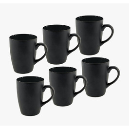 Набір чашок для кави та чаю 6 шт. 340 мл, чорний матовий/всередині кольоровий, з ручкою, порцеляна