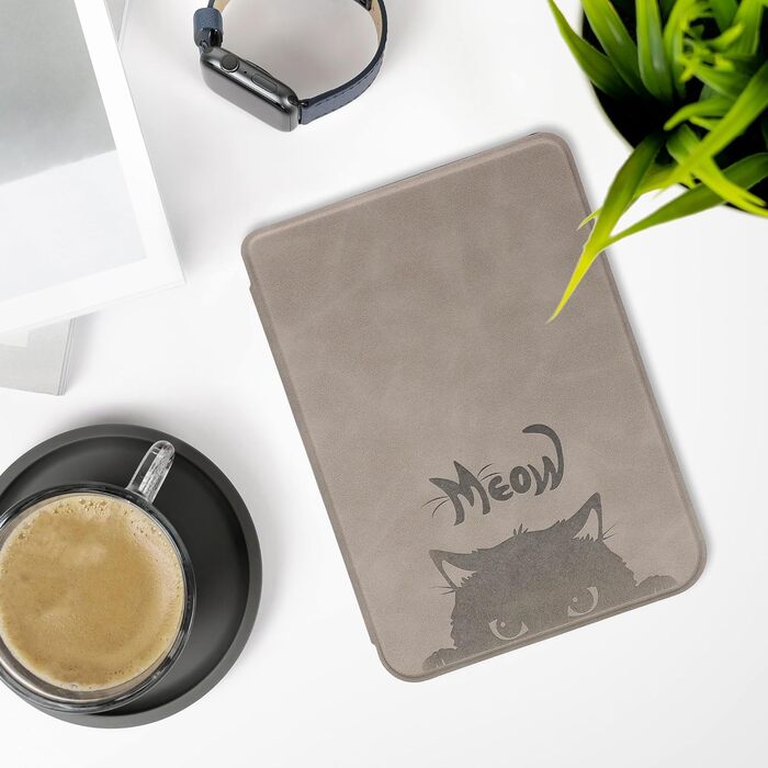 Чохол kwmobile для Kobo Clara BW/Clara Colour/Tolino Shine (5) / Shine Color - чохол з екошкіри з дизайном кота (сірий, чорний)