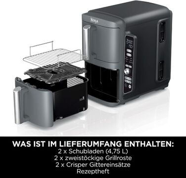 Фритюрниця повітряна Ninja Double Stack XL 9.5L, сіра, з подвійним кошиком, 6 функцій, 8 порцій