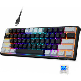 Механічна ігрова клавіатура AULA 60% з RGB-підсвічуванням, Hot-Swap, Type-C, блакитні перемикачі (чорно-сірий)