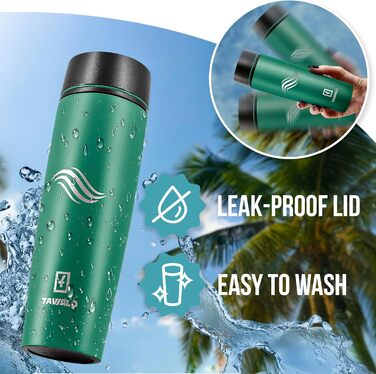 Термокружка Tavialo 460 мл, нержавіюча сталь, пудрово-рожевий колір, для подорожей, з ізоляцією, з напиленням (смарагдово-зелений)