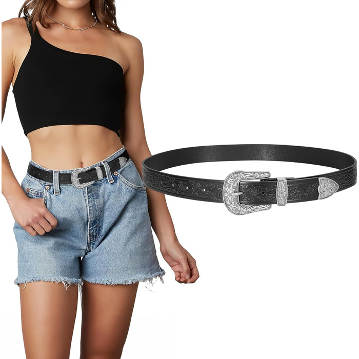 Жіночий шкіряний ремінь JasGood для джинсів та штанів. Вінтажний стиль, Західний дизайн. Розміри: M (110 см), XXL (140 см)