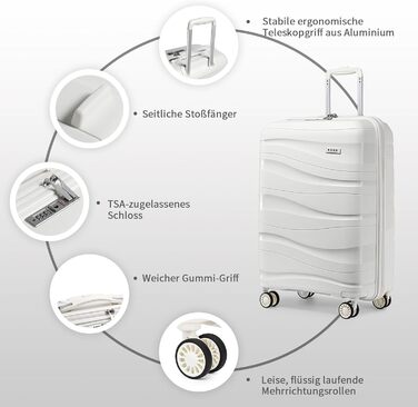 KONO Валіза ручної поклажі 55см з поліпропілену, 4 колеса, TSA-замок, 55x40x20см (Крем-білий)
