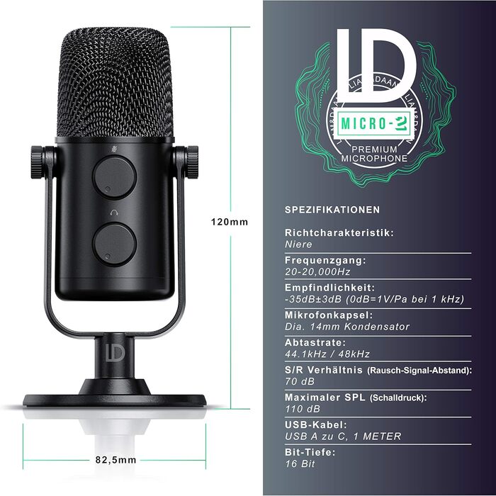 Конденсаторний мікрофон CSL з мікрофонною стійкою - Комплект для запису вокалу, подкастів, стрімінгу та геймінгу. XLR та 3.5mm підключення, велика мембрана, студійний мікрофон