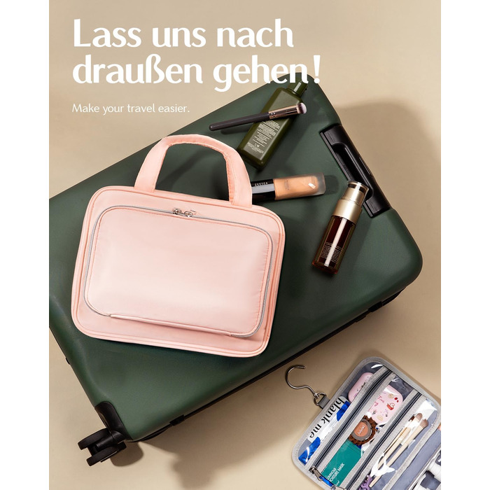 Чоловіча/Жіноча дорожня косметичка для підвішування – водовідштовхувальна, з прозорим вікном, рожевого кольору, середнього розміру (30x23x10 см)