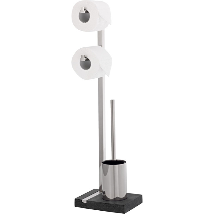 MENOTO - Stand WC-Garnitur (Toilet Butler) - Brushed Stainless Steel, Freistehend (Free-standing), Holds 2 Toilet Rolls, Exclusive Design, Bathroom Accessory (H/W/D: 71 x 20 x 15 cm, Brushed Stainless Steel, 68623)